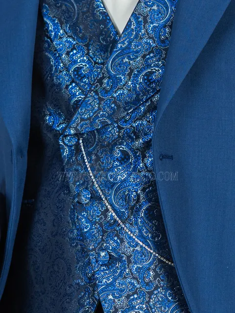 Blue damask double-breasted waistcoat