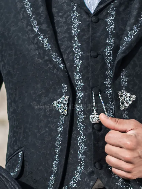 Black damask waistcoat with black-silver embroidery