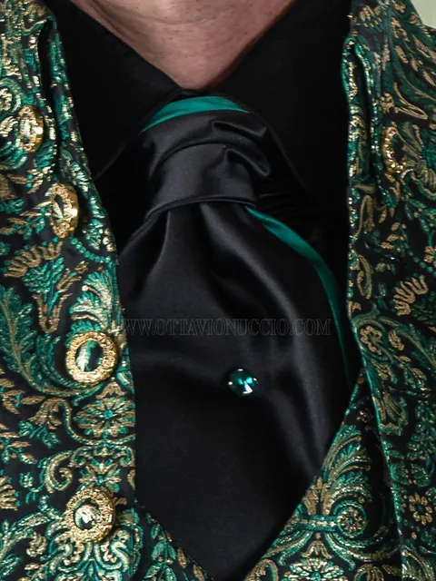 Two-tone black and green tie and handkerchief
