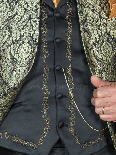 Black satin waistcoat with black-gold embroidery