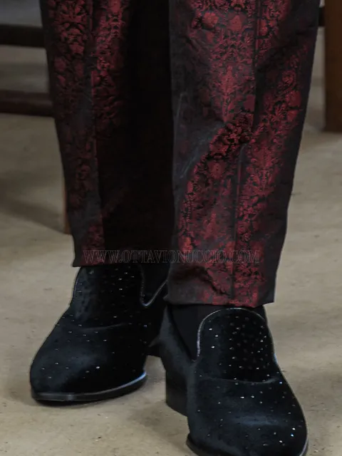 Black velvet slipper with black rhinestones