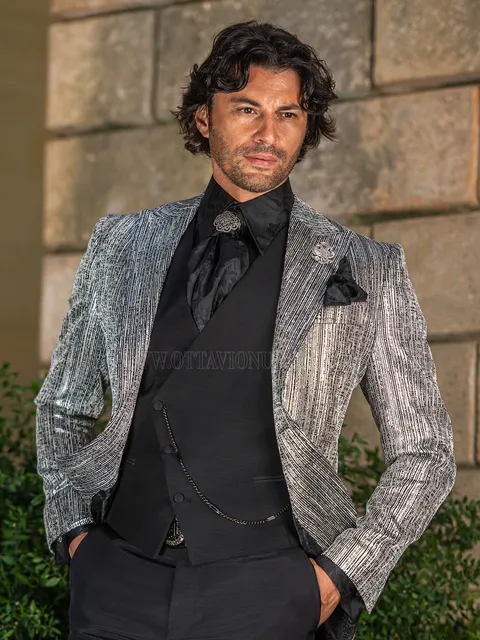 Silver black men's party blazer