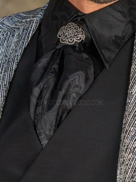 Scarf and Handkerchief Set in Black Jacquard Satin