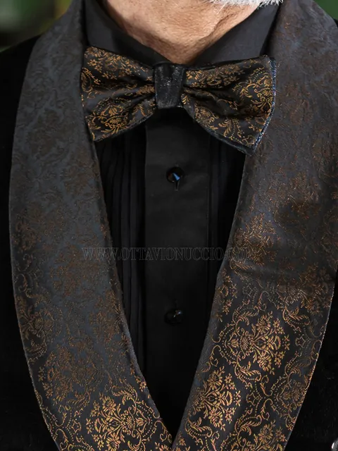 Two-tone black and gold damask bow tie