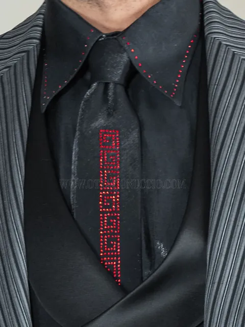 Black Lurex Tie and Handkerchief Set with Diamante