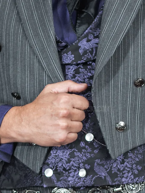 Double-breasted pure silk black purple waistcoat