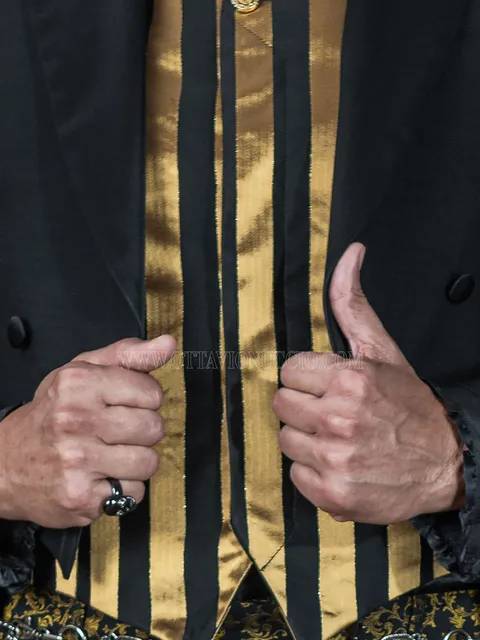 Waistcoat in black and gold striped fabric