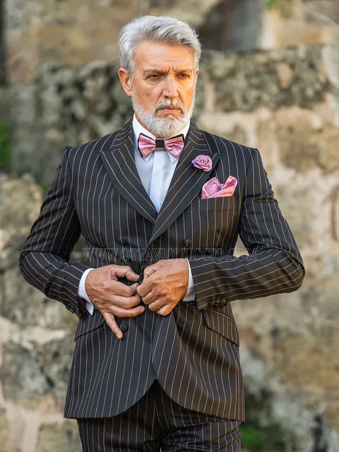 Tuxedo men's groom black pink pinstripe for weddings rock style