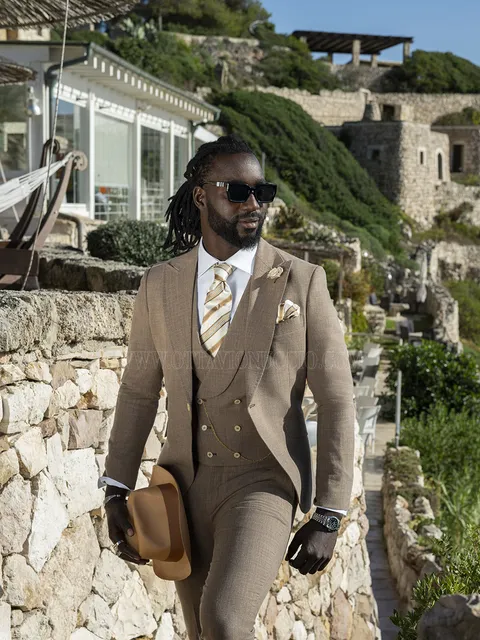 Groom Suit Three-Piece "Natural Chic" – Light brown in Linen Blend