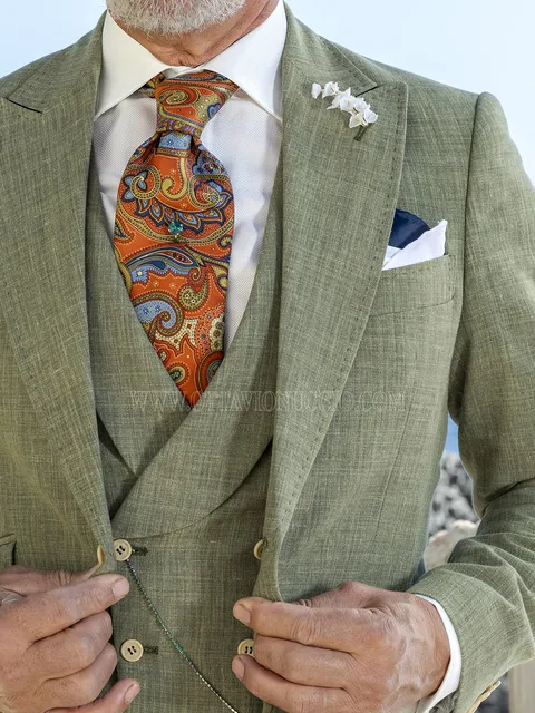 Double-breasted waistcoat in green linen blend