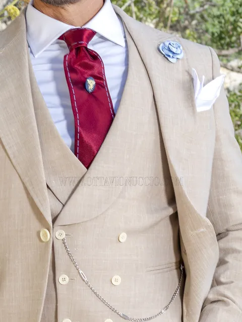 Double-breasted waistcoat in beige linen blend