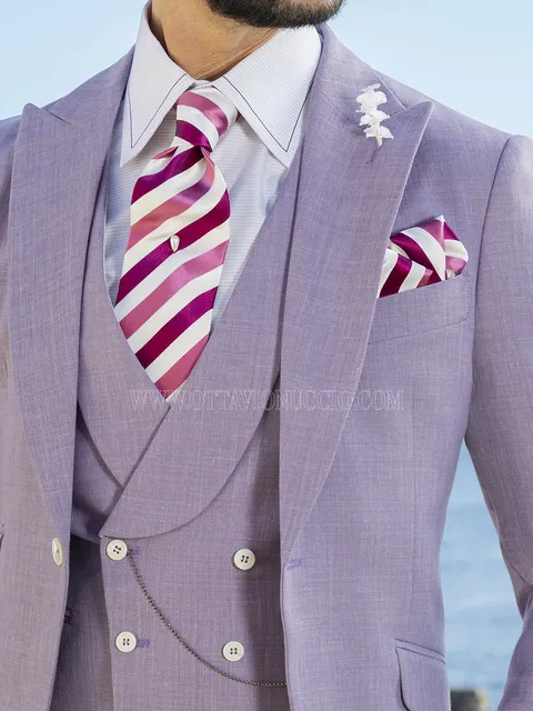 Double-breasted waistcoat in purple linen blend
