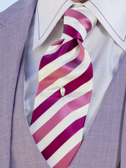 Regimental silk tie in white, pink, and fuchsia