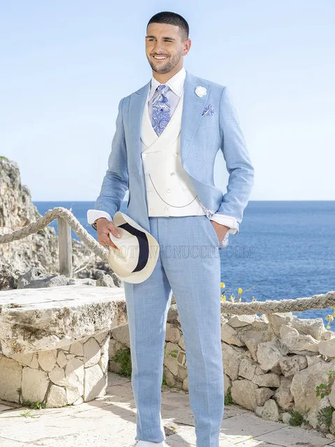 Formal Suit men's Light Blue Riviera in Linen Blend