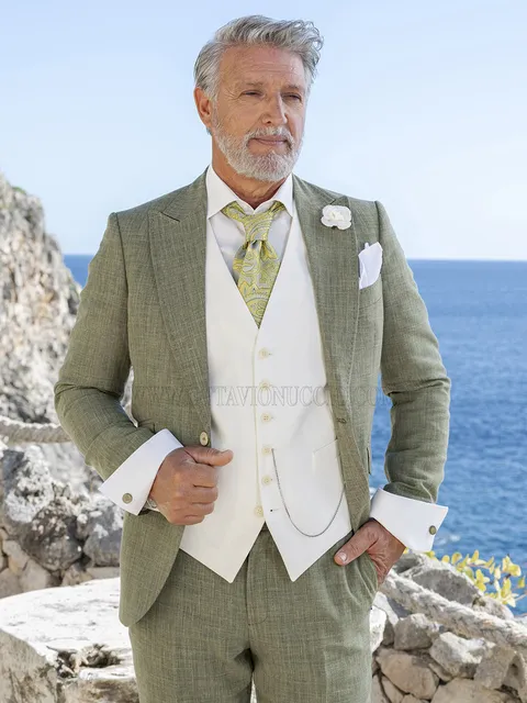 Formal Suit Men's Summer in Green Linen Blend