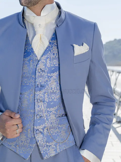 Waistcoat in jacquard silk with light blue ground