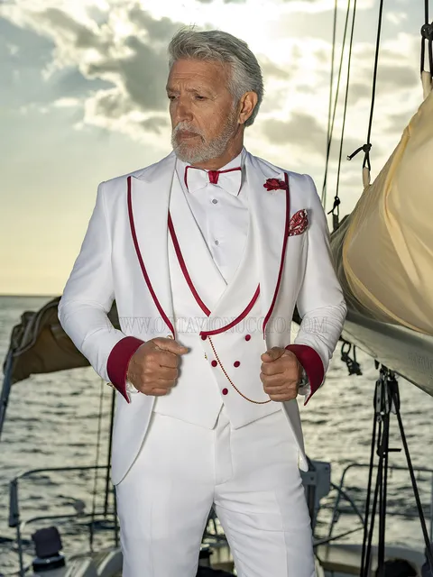 Tuxedo White with Red Turn-Back Cuff