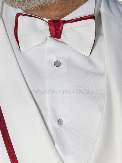 Two-tone white bow tie with red knot