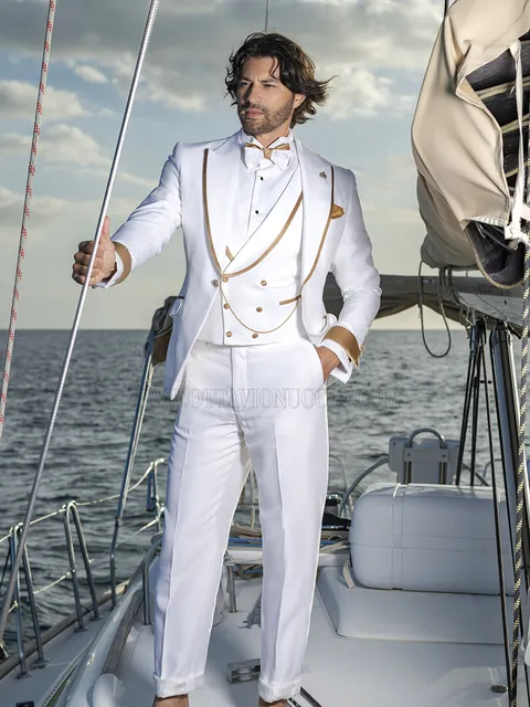 Formal Suit Men's White with Gold Details - Luxury Summer Edition