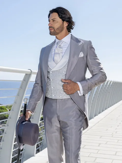 Groom Suit Pearl Grey with Embroidered Waistcoat