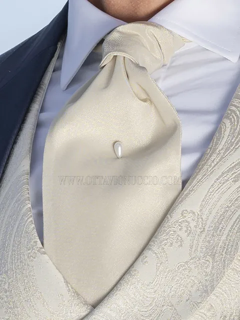 Gold ascot tie and handkerchief