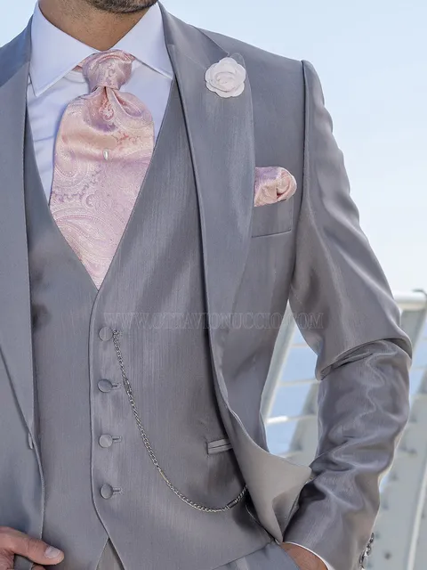 Waistcoat in pearl grey wool-acetate ottoman