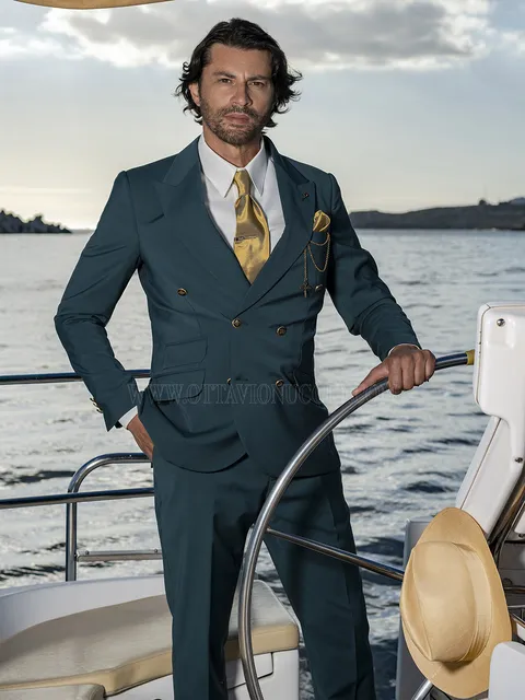 Suit Double-Breasted Tailored Petrol Green