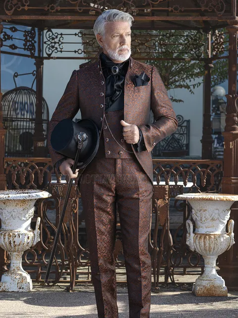 Frock Coat Formal Men's in Brocade - Bronze Brown