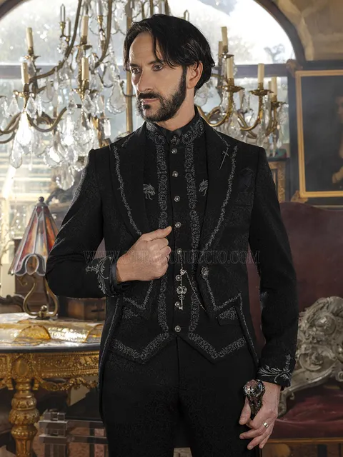 Tailcoat Black Embroidered - Gothic Tailoring Elegance Made in Italy