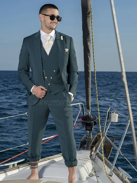 Groom Suit Petrol Green Luxury – Italian Tailoring