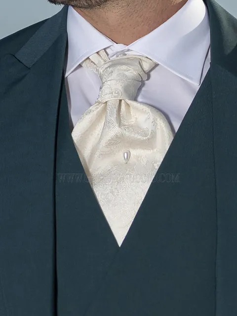 Self-tie Cravat and Handkerchief in beige microfibre
