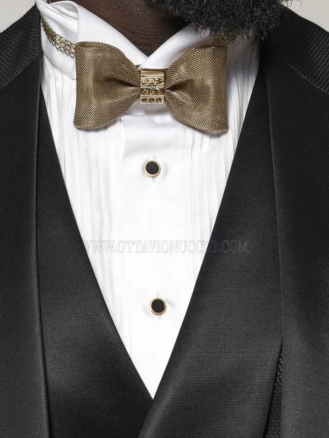 Golden brass bow tie with gold rhinestones
