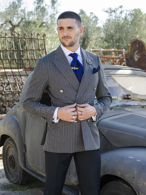 Formal Suit Men's Double-Breasted Pinstripe