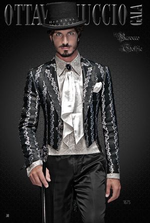 Frac Barocco nero broccato argento