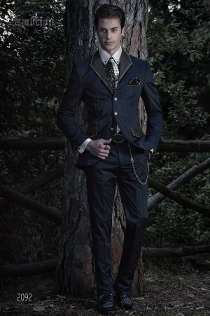 Traje moderno rock con tachuelas azul y negro