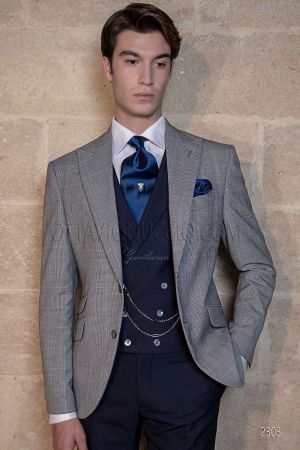 Abito uomo Principe di Galles con gilet e pantalone blu