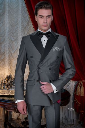 Smoking doppiopetto uomo cerimonie di gala shantung grigio