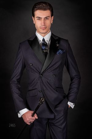 Abito uomo blu doppiopetto cerimonia moderna, rever raso