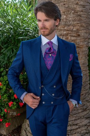 Abito da cerimonia uomo vintage in pied-de-poule blu e gilet doppiopetto