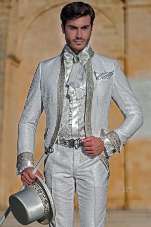 Abito uomo stile principesco damascato bianco passamaneria cristallo