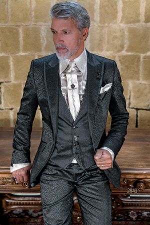 Abito moda cerimonia uomo 3 pezzi nero laminato stile gotico