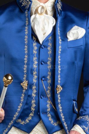 Blue satin waistcoat with gold embroidery