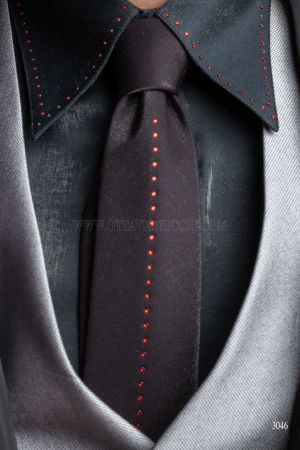 Black Lurex Tie and Handkerchief Set with Diamante