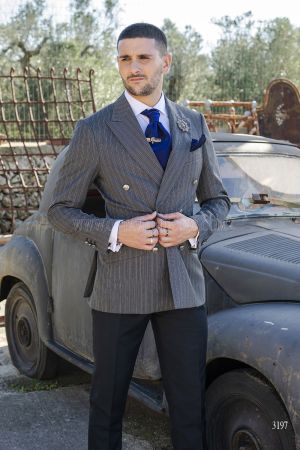 Abito Cerimonia Uomo Doppio Petto Gessato Grigio 0ed6c5781caa9a4b