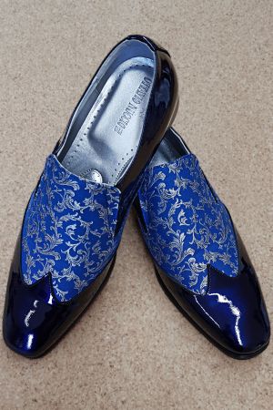 Scarpa bicolore vernice blu inserto blu elettrico argento