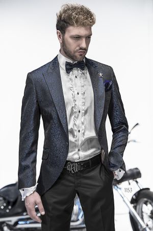 Abito sposo con giacca jacquard nero blu