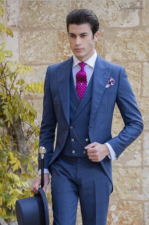 Abito da sposo tight moderno blu tessuto Principe di Galles