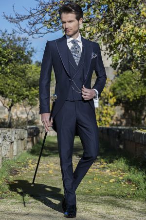 Completo da sposo tight moderno blu misto lana mohair