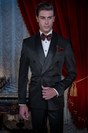 Smoking uomo elegante doppiopetto sciallato nero