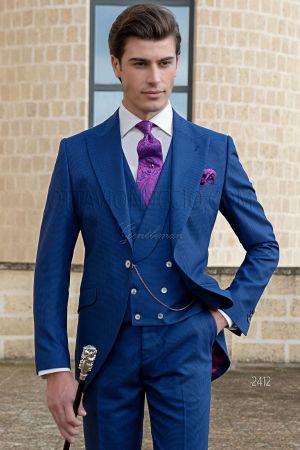 Vestito da sposo moderno blu royal pied de poul